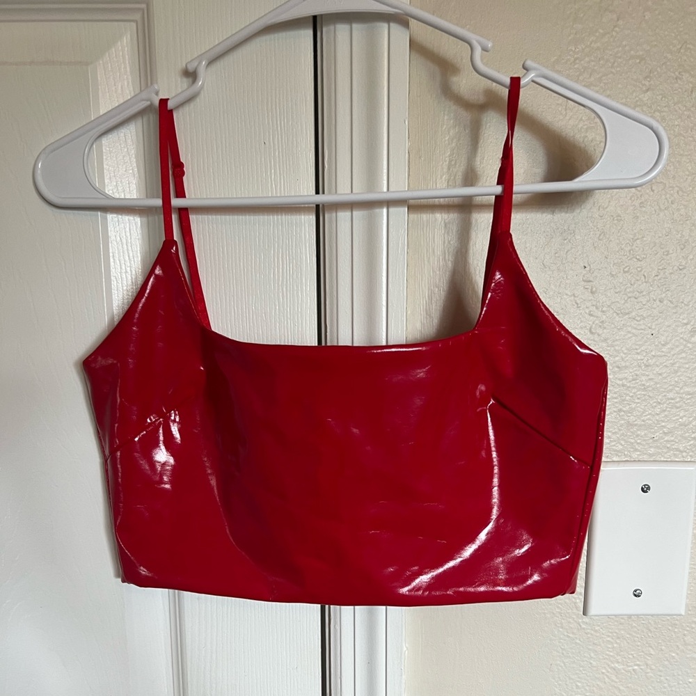 Windsor red faux leather crop top / size small